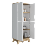 Pamplona Double Kitchen Pantry with Two-Door Cabinet, Four Interior Storage Shelves, Elevated Four-Leg Base and Modern Space-Saving Design for Organizing Food, Cookware and Everyday Essentials in Contemporary Homes