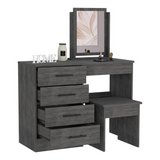 TUHOME Kaia Makeup Vanity with Four Drawers, Mirror and Included Stool, Spacious Beauty Station for Cosmetics, Daily Routine Organization and Elegant Bedroom or Dressing Area Storage