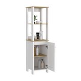 Tuhome St. Clair Linen Cabinet with Two Interior Shelves, Two Open Display Shelves, Single Door Storage Compartment, Space-Saving Vertical Design and Ample Organization for Towels and Bathroom Essentials