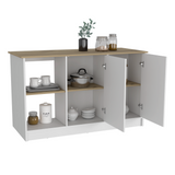 Juniper Kitchen Island with Large Prep and Serving Top, Double-Door Cabinet with Interior Shelves, Dual Open Storage Shelves and Modern Space-Saving Design for Enhanced Organization, Meal Preparation and Everyday Kitchen Efficiency