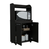 Kira Kitchen Cart with Spacious Microwave Shelf, Double-Door Cabinet with Interior Shelves, Open Storage Area, Large Countertop and Caster Wheels for Mobile Organization, Prep Convenience and Modern Kitchen Functionality