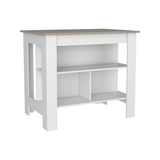 TUHOME Cala Kitchen Island with Antimicrobial Tabletop, Three Open Shelves, One Top Shelf and Four Sturdy Legs Offering Practical Meal Prep Space, Modern Organization and Versatile Functional Design for Contemporary Kitchens