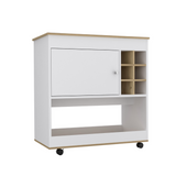 Tuhome Camelia Bar Cart with Lower Panel, Six Bottle Cubbies, One Spacious Cabinet, Functional Serving Station for Home Bars Dining Rooms and Entertainment Spaces with Modern Storage for Bottles Glassware and Accessories