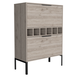Lyrata Bar Cabinet with Six Built-In Wine Rack Cubbies, Double-Door Storage Compartment, Multiple Interior Spaces and Modern Elevated Design for Organized Home Entertaining, Beverage Display and Stylish Bar Setup