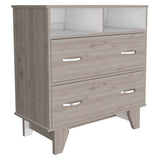 Portanova Two-Drawer Dresser with Dual Open Storage Shelves, Spacious Superior Top Surface, Four-Leg Modern Frame and Functional Bedroom Organization Design for Clothes, Accessories and Everyday Home Storage Needs