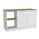 Juniper Kitchen Island with Large Prep and Serving Top, Double-Door Cabinet with Interior Shelves, Dual Open Storage Shelves and Modern Space-Saving Design for Enhanced Organization, Meal Preparation and Everyday Kitchen Efficiency