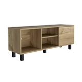 Tuhome Tunez TV Stand for TVs up to 43", Modern Entertainment Console with Three Open Shelves and Single Cabinet, Space-Saving Media Storage Unit for Living Room or Bedroom in Stylish Light Oak Finish