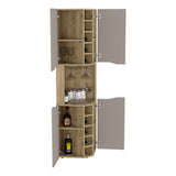 TUHOME Obregon Corner Bar Cabinet with Ten Built-In Wine Rack, Single Door Storage, Cup Rack and Vertical Shelving for Home Bar Organization and Modern Room Enhancement in Compact Corner Spaces