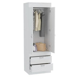 TUHOME Lisboa 2-Door Armoire with Double Door Storage, Two Spacious Drawers, Concealed Hanging Rod and Vertical Freestanding Wardrobe for Bedroom, Living Room, Kitchen or Garage Organization