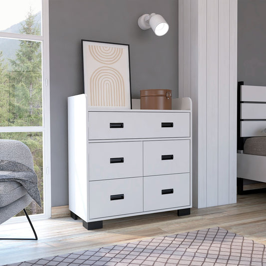Tuhome Alyn Dresser with Four Spacious Drawers, One Large Double Drawer, Superior Top for Décor Display, Durable Metal Rails, Modern Rustic Storage Solution for Bedrooms Seeking Style, Functionality and Organization