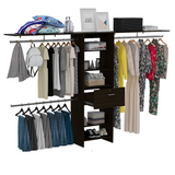 Tuhome Plego Closet System with Four Hanging Rods, Five Shelves, Three Drawers, Adjustable for 69" or 118" Closet Space, Modern Storage Solution
