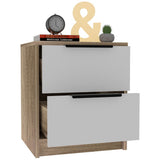 Tuhome Kaia Small Nightstand with Two Spacious Drawers and Metal Handles, Modern Bedside Storage Cabinet with Superior Top for Bedroom Organization, Compact Functional Furniture for Everyday Essentials