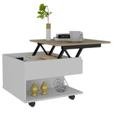 Luanda Lift-Top Coffee Table with Concealed Storage Compartment, Lower Open Shelf, Smooth-Lifting Mechanism and Locking Casters for Mobile Living Room Convenience, Modern Organization and Versatile Everyday Functionality