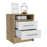 Tuhome Eter Nightstand with Two Drawers, Open Storage Compartment, Compact Modern Bedside Table for Bedroom or Living Room, Functional Organizer for Books, Devices, and Essentials, Contemporary Space-Saving Furniture