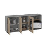 TUHOME Hasselt Wall Cabinet with Double Doors, Interior Rack, Glass Display Section and Multiple Storage Shelves Offering Elegant Kitchen Organization, Functional Design and Durable Engineered Wood Construction for Modern Spaces