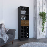 Classic Tall Bar Cabinet with Two Storage Drawers, Dual Display Shelves, Twelve-Bottle Wine Rack and Sturdy Base for Elegant Home Entertaining, Beverage Organization and Sophisticated Modern Bar Furniture Design