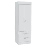 TUHOME Lisboa 2-Door Armoire with Double Door Storage, Two Spacious Drawers, Concealed Hanging Rod and Vertical Freestanding Wardrobe for Bedroom, Living Room, Kitchen or Garage Organization