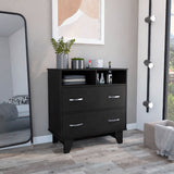 Portanova Two-Drawer Dresser with Dual Open Storage Shelves, Spacious Superior Top Surface, Four-Leg Modern Frame and Functional Bedroom Organization Design for Clothes, Accessories and Everyday Home Storage Needs