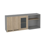 TUHOME Hasselt Wall Cabinet with Double Doors, Interior Rack, Glass Display Section and Multiple Storage Shelves Offering Elegant Kitchen Organization, Functional Design and Durable Engineered Wood Construction for Modern Spaces