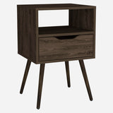 Otom Nightstand with Spacious Superior Top, Open Storage Shelf, Smooth-Glide Drawer and Four-Leg Modern Design for Organized Bedside Convenience, Decorative Display and Functional Everyday Use in Any Bedroom Setting