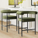 New York 24" Velvet Counter Stool with Arms (Set of 3)