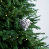 4" Ivory Pearl Jeweled Heart Ornament with Flowers Set Of 6