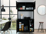 TUHOME 95 Pantry Kit with Double Door Cabinet, Three Lower Shelves, Spacious Hutch Storage and Wide Countertop for Microwave and Small Appliances Offering Practical Kitchen Organization and Functional Multi-Level Design