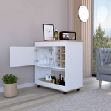 Tuhome Camelia Bar Cart with Lower Panel, Six Bottle Cubbies, One Spacious Cabinet, Functional Serving Station for Home Bars Dining Rooms and Entertainment Spaces with Modern Storage for Bottles Glassware and Accessories