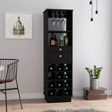 Classic Tall Bar Cabinet with Two Storage Drawers, Dual Display Shelves, Twelve-Bottle Wine Rack and Sturdy Base for Elegant Home Entertaining, Beverage Organization and Sophisticated Modern Bar Furniture Design