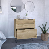 Tuhome Augusta Dresser with Three Spacious Drawers, Modern Hairpin Metal Legs, Wide Superior Top for Décor and Storage, Contemporary Bedroom Organizer for Clothes, Essentials and Small Spaces, Stylish Compact Storage Solution