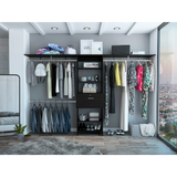 Tuhome Plego Closet System with Four Hanging Rods, Five Shelves, Three Drawers, Adjustable for 69" or 118" Closet Space, Modern Storage Solution
