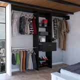 Manchester 250 Closet System with Five Open Shelves, Single Storage Drawer, Three Metal Hanging Rods and Expansive Modular Layout for Organized Clothing Display, Functional Wardrobe Storage and Modern Bedroom Efficiency