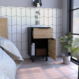 Tuhome Kaia Z Nightstand with Single Drawer, Lower Cabinet Storage, Superior Top Surface and Modern Four-Leg Design, Functional Bedside Organizer for Essential Items and Contemporary Bedroom Furniture Arrangements