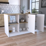 Juniper Kitchen Island with Large Prep and Serving Top, Double-Door Cabinet with Interior Shelves, Dual Open Storage Shelves and Modern Space-Saving Design for Enhanced Organization, Meal Preparation and Everyday Kitchen Efficiency