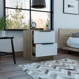 Tuhome Kaia Small Nightstand with Two Spacious Drawers and Metal Handles, Modern Bedside Storage Cabinet with Superior Top for Bedroom Organization, Compact Functional Furniture for Everyday Essentials