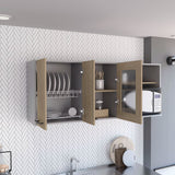 TUHOME Hasselt Wall Cabinet with Double Doors, Interior Rack, Glass Display Section and Multiple Storage Shelves Offering Elegant Kitchen Organization, Functional Design and Durable Engineered Wood Construction for Modern Spaces