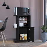 Clip Kitchen Cart with Spacious Countertop, Single-Door Storage Cabinet, Additional Rack Shelf and Smooth-Rolling Four Casters for Mobile Organization, Microwave Support
