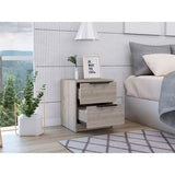 Tuhome Kaia Small Nightstand with Two Spacious Drawers and Metal Handles, Modern Bedside Storage Cabinet with Superior Top for Bedroom Organization, Compact Functional Furniture for Everyday Essentials