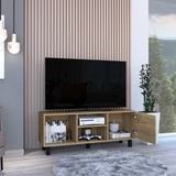 Tuhome Tunez TV Stand for TVs up to 43", Modern Entertainment Console with Three Open Shelves and Single Cabinet, Space-Saving Media Storage Unit for Living Room or Bedroom in Stylish Light Oak Finish