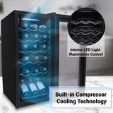 Wine Chilling Refrigerator Cellar - Digital Touch Button Control With Air Tight Seal, Contains Placement For Standing Bottles (18 Bottle Storage Capacity)