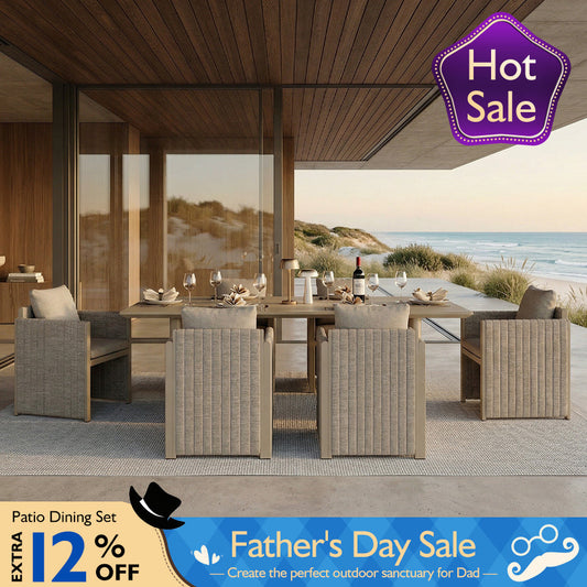 PURPLE LEAF Sanori Patio Dining Set Modern Large Weather-Resistant Table and Aluminum Chairs with Cushions for Garden Beige