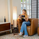Pharos Contemporary Cylinder Floor Lamp with Brown Wood Base