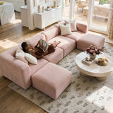 Philo Blush Pink Low Profile Modular Sectional Sofa (4-Seater+2 Ottomans)