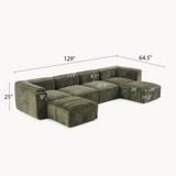 Philo Chenille Low Profile Modular Sectional Sofa (4-Seater+2 Ottomans)