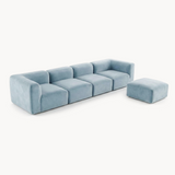 Philo Performance Velvet Low Profile Modular Sectional Sofa (4-Seater+Ottoman)