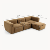 Philo Performance Velvet Low Profile Modular Sectional Sofa (3-Seater+Ottoman)
