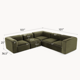 Philo Performance Velvet Low Profile Reversible Modular L Sectional Sofa (5-Seater)