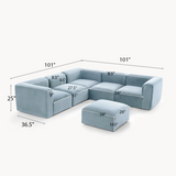 Philo Performance Velvet Low Profile Reversible Modular L Sectional Sofa with Ottoman (5-Seater+Ottoman)