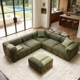 Philo Chenille Low Profile Reversible Modular L Sectional Sofa (5-Seater+Ottoman)