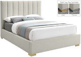 Pierce Mid Century Modern Bed with Deep Channel Tufted Headboard and Elegant Gold & Chrome Legs